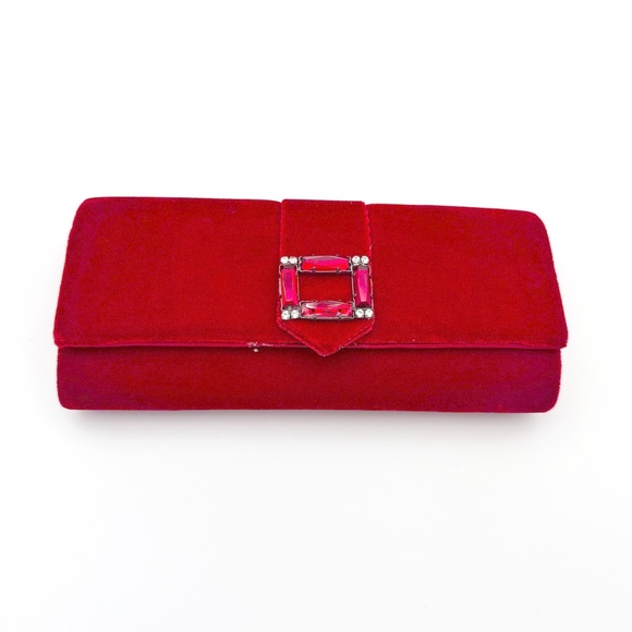 Red Velvet Clutch Lapis Purse w/ Optional Strap Rhinestone Accent - Picture 1 of 11